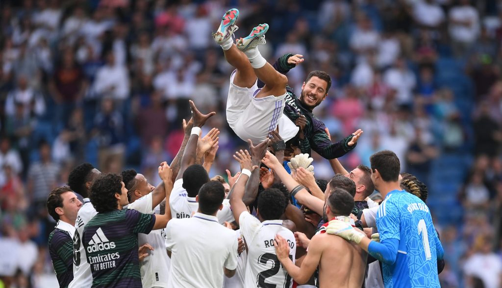 Eden Hazard celebrant une victoire avec le Real Madrid